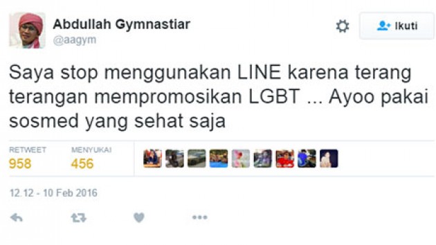 LINE Promosikan LGBT, Aa Gym Stop Menggunakannya